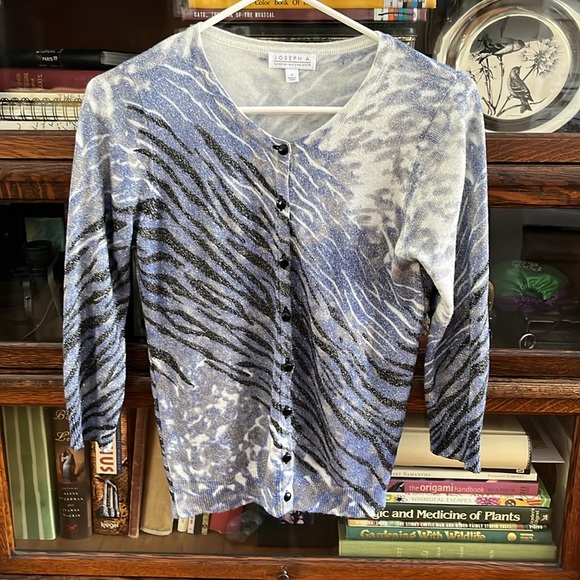 Beautiful Blue, White, Black & Silver Metallic Zebra Stripes Cardigan - Picture 3 of 14